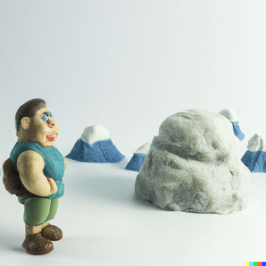 someone gazing at Mount Everest, claymation cartoon